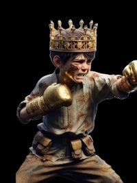 a boy wearing a crown and boxing gloves