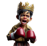 a boy wearing a crown and boxing gloves
