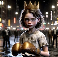 a boy in a boxing ring with a crown on his head