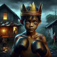 a boy in a boxing ring with a crown on his head