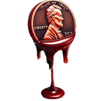 a penny with blood dripping from it