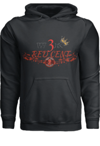 a black hoodie with a crown and the word'refugee'on it