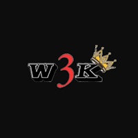 w3k logo with a crown on a black background