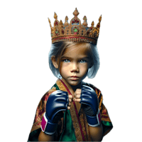 a little girl wearing a crown and boxing gloves
