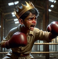 a boy in a boxing ring with a crown on his head