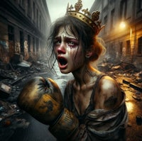 a girl in a boxing ring with a crown on her head
