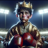 a boy in a boxing ring with a crown on his head