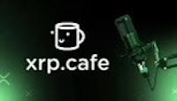 xrp cafe logo with a microphone in front of it