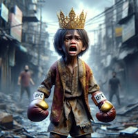 a boy in a boxing ring with a crown on his head