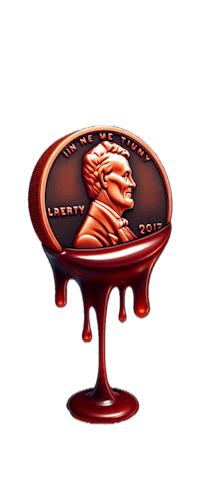 an image of a penny with chocolate dripping on it